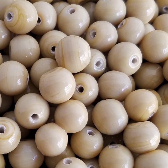 95+ Cream Beige Ceramic BEADS Round 10 mm bundle set lot - Picture 2 of 7